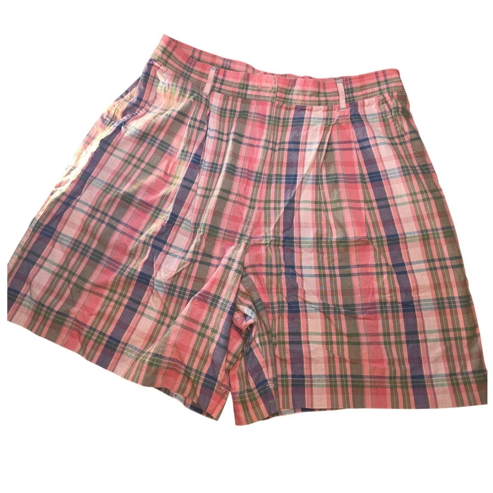 Classic Westbound Plaid Shorts Women 16 Pink High Rise Pleated Cotton Pocket